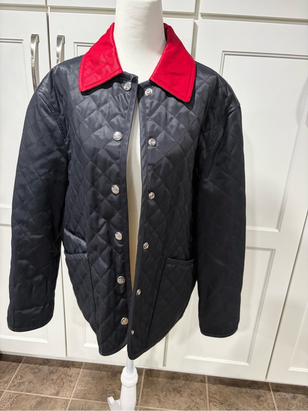 Burberry Quilted Black Jacket with Red Collar